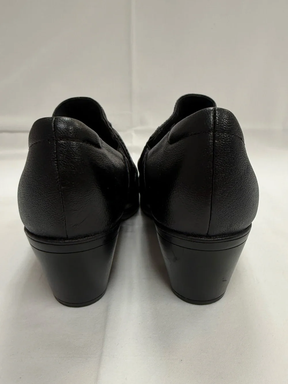 Clarks Collection Black Leather Comfort Heels Loafers‎ Slip On Shoes Womens 9 M